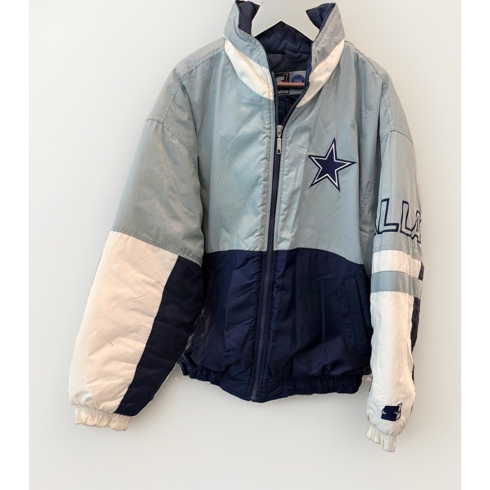 S1 Starter VINTAGE NFL Dallas Cowboys Football Puffer Jacket Stand Up Collar LG